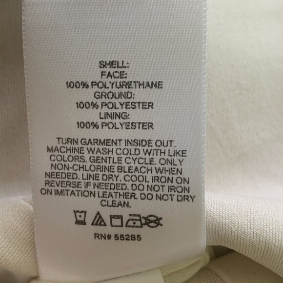 Express Faux Leather Top Size M Ivory Cream Mock Neck Puff Sleeve Peplum zip - Picture 12 of 15